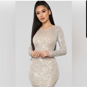 Elegant Sequin Long Sleeve Dress